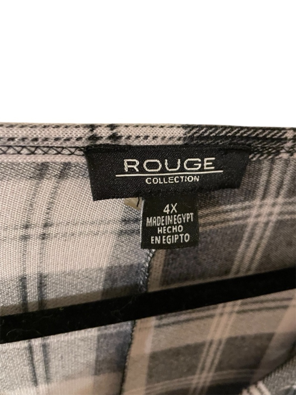Rouge Black & White Plaid Scoop Neck Long Sleeve Lightweight breathable.4X NWOT! - Picture 3 of 3